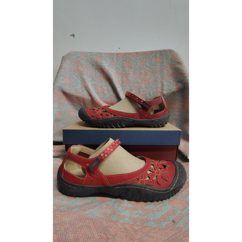 Jambu JBU Women's Red Wildflower Mary Janes Memory Foam Comfort‎ Shoes 9M